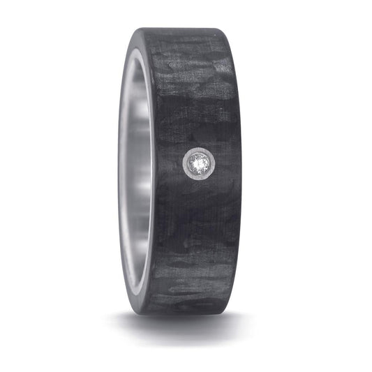 Fingerring Edelstahl, Carbon, Silber Diamant 0.03 ct, w-si, Made in Germany