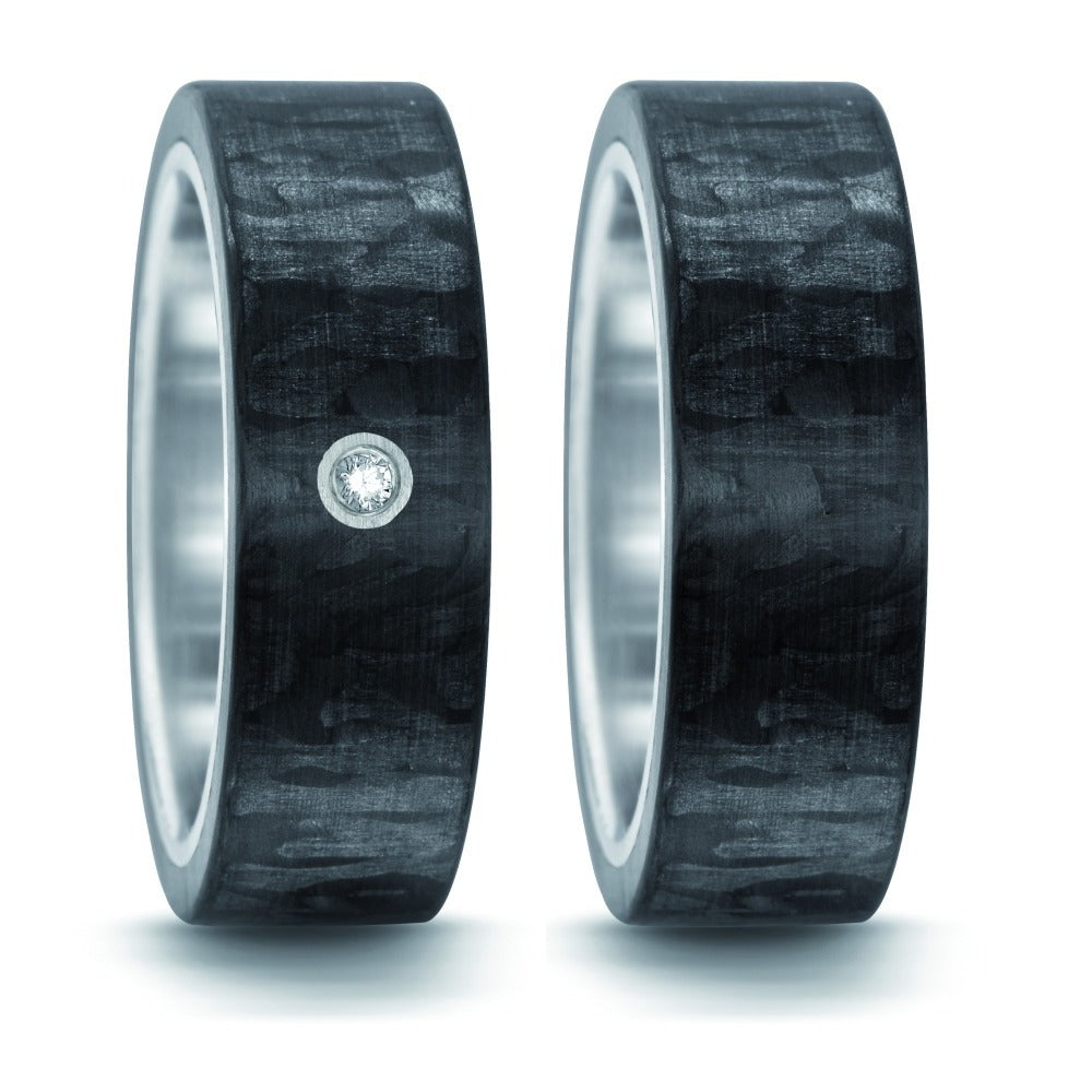 Fingerring Edelstahl, Carbon, Silber Diamant 0.03 ct, w-si, Made in Germany