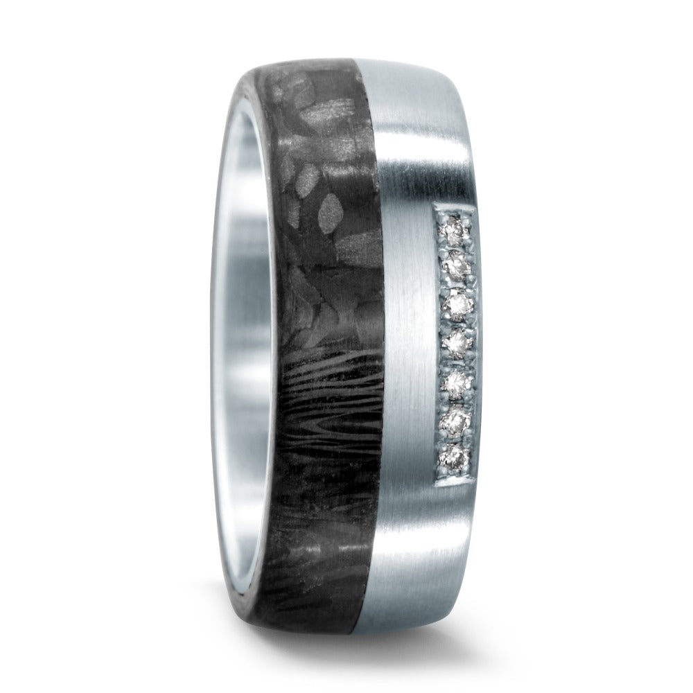 Fingerring Edelstahl, Carbon Diamanten 0.07 ct, w-si, Made in Germany