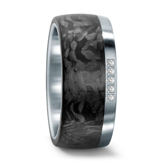 Fingerring Edelstahl, Carbon Diamanten 0.05 ct, w-si, Made in Germany