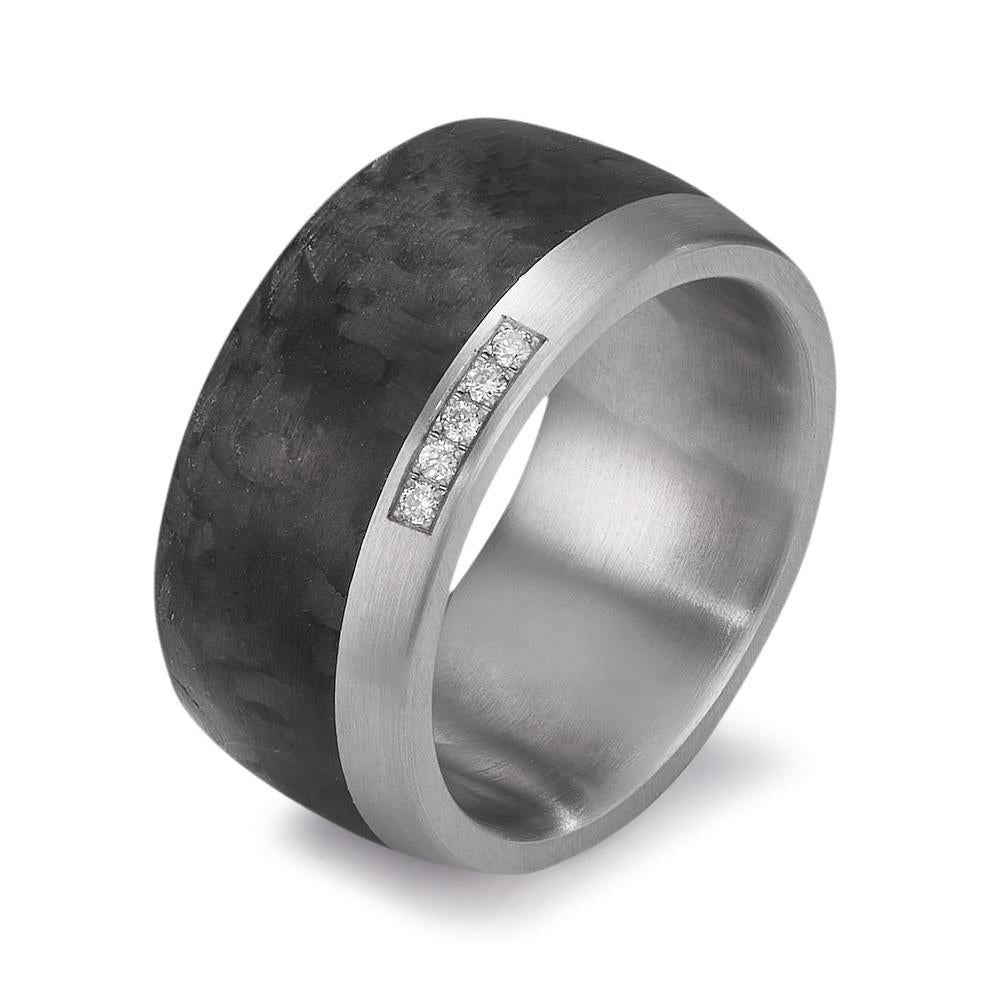 Fingerring Edelstahl, Carbon Diamanten 0.05 ct, w-si, Made in Germany