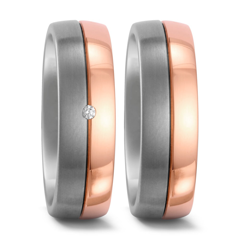 Fingerring Titan, 750/18 K Rotgold Diamant 0.02 ct, w-si, Made in Germany