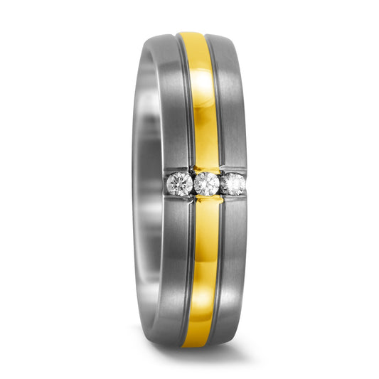 Fingerring Titan, 750/18 K Gelbgold Diamant 0.06 ct, 3 Steine, w-si, Made in Germany