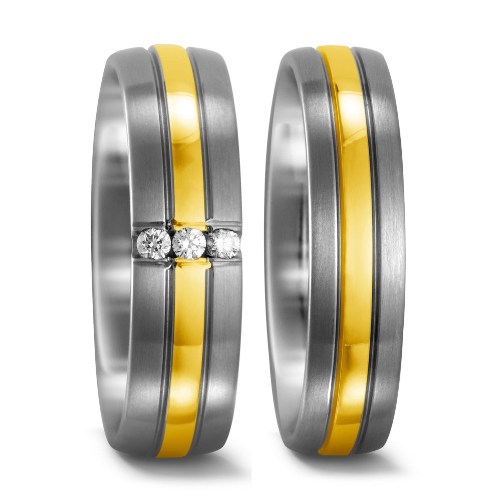 Fingerring Titan, 750/18 K Gelbgold Diamant 0.06 ct, 3 Steine, w-si, Made in Germany