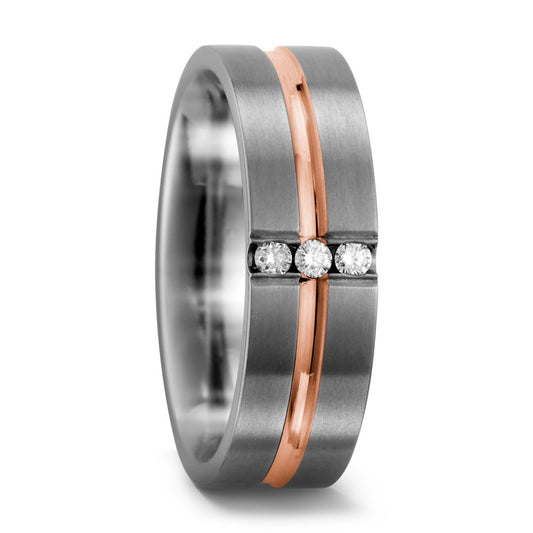 Fingerring Titan, 750/18 K Rotgold Diamant 0.06 ct, 3 Steine, w-si, Made in Germany