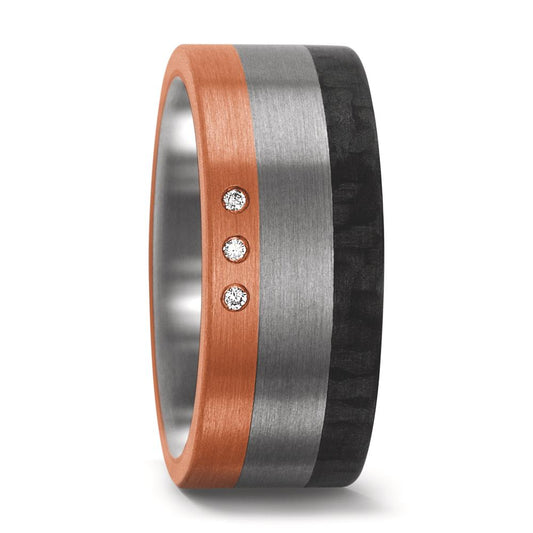 Fingerring Titan, 750/18 K Rotgold, Carbon Diamanten 0.03 ct, w-si, Made in Germany
