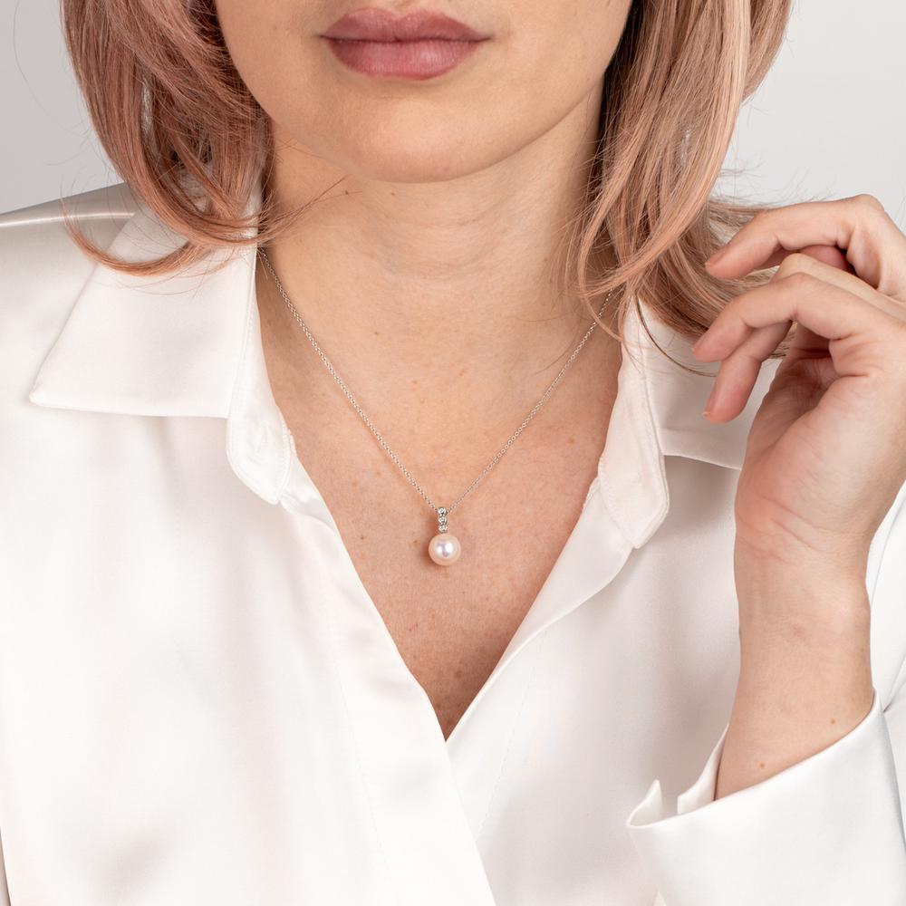 Anhänger 750/18 K Weissgold Diamant 0.03 ct, w-si Süsswasserzuchtperle, Made in Germany