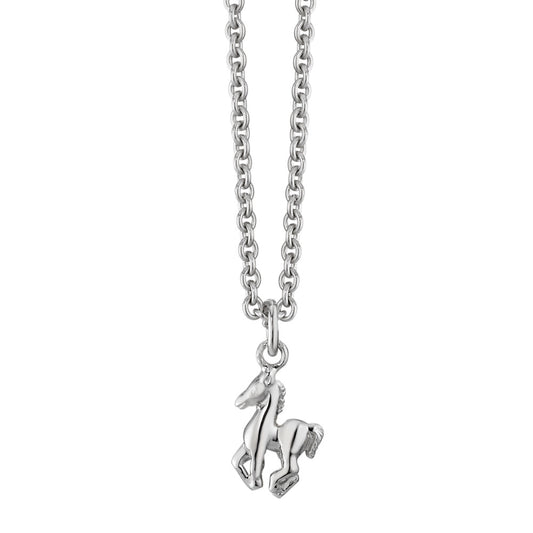 Halskette mit Anhänger Silber rhodiniert Pferd 38 cm Ø1 mm
