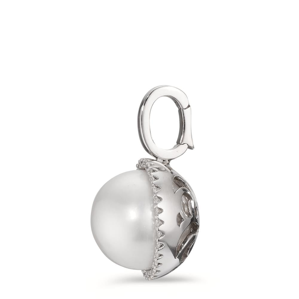 Anhänger 750/18 K Weissgold Diamant weiss, 0.19 ct, 32 Steine, Brillantschliff, tw-vsi Süsswasserzuchtperle Ø16 mm