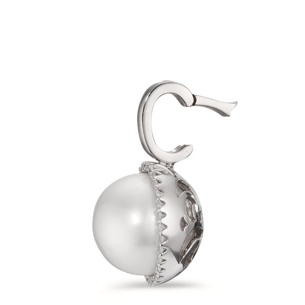 Anhänger 750/18 K Weissgold Diamant weiss, 0.19 ct, 32 Steine, Brillantschliff, tw-vsi Süsswasserzuchtperle Ø16 mm