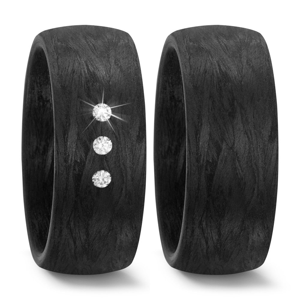 Fingerring Carbon Diamant 0.06 ct, 3 Steine, w-si, Made in Germany