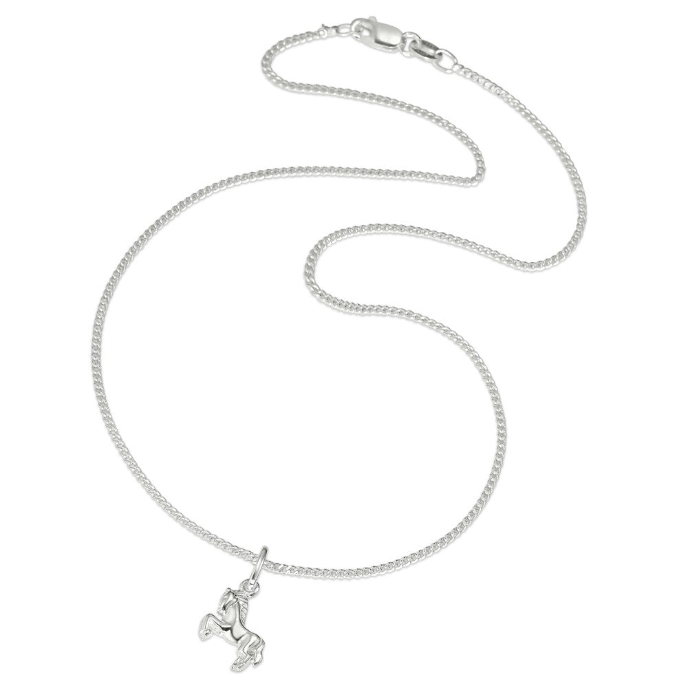 Halskette mit Anhänger Silber rhodiniert Pferd 36 cm