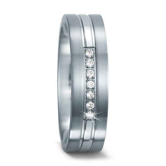 Fingerring Edelstahl Zirkonia weiss, rund