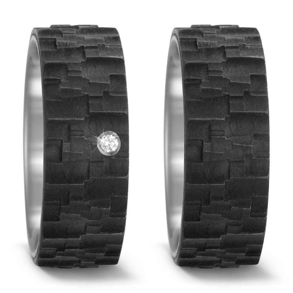 Fingerring Titan, Carbon Diamant 0.03 ct, w-si, Made in Germany