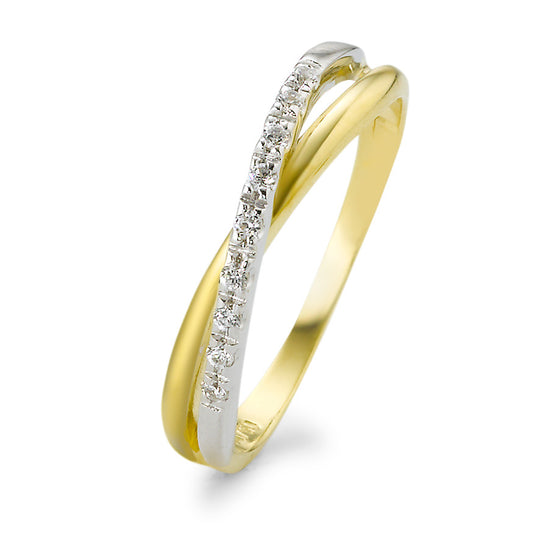 Fingerring 750/18 K Gelbgold, 750/18 K Weissgold Zirkonia 9 Steine, Made in Italy
