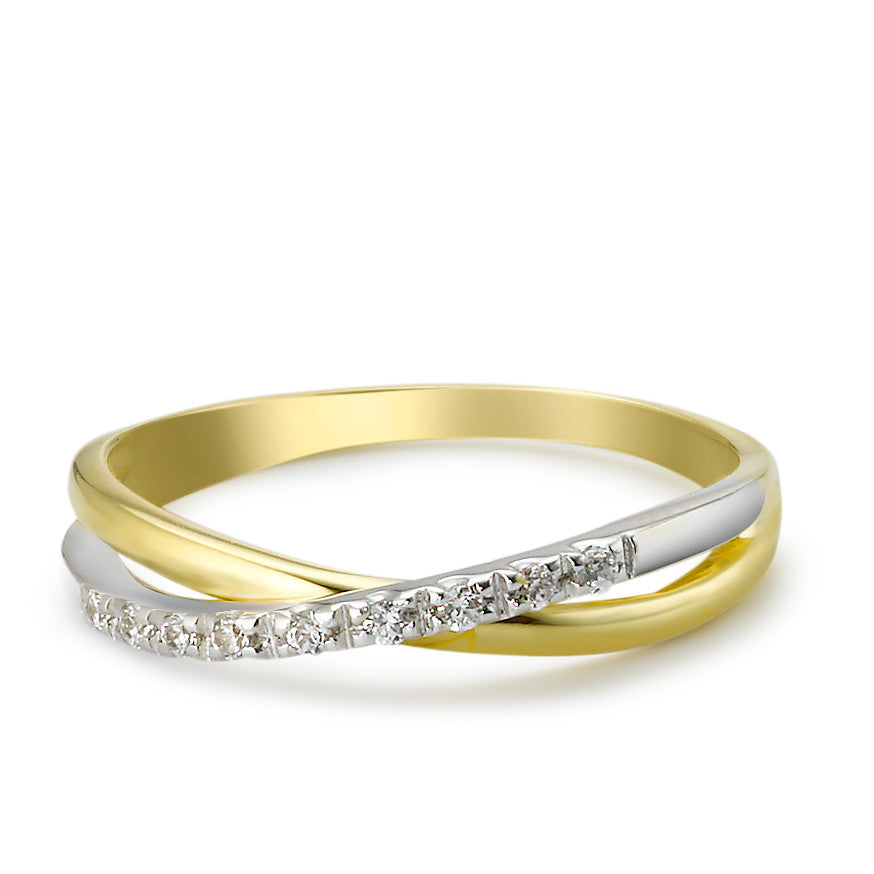 Fingerring 750/18 K Gelbgold, 750/18 K Weissgold Zirkonia 9 Steine, Made in Italy