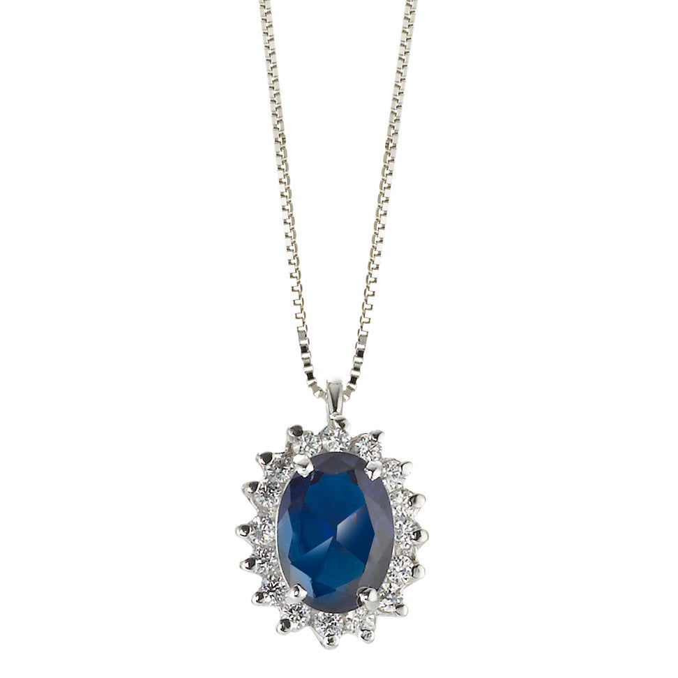 Halskette mit Anhänger 750/18 K Weissgold Zirkonia blau 40-42 cm verstellbar, Made in Italy