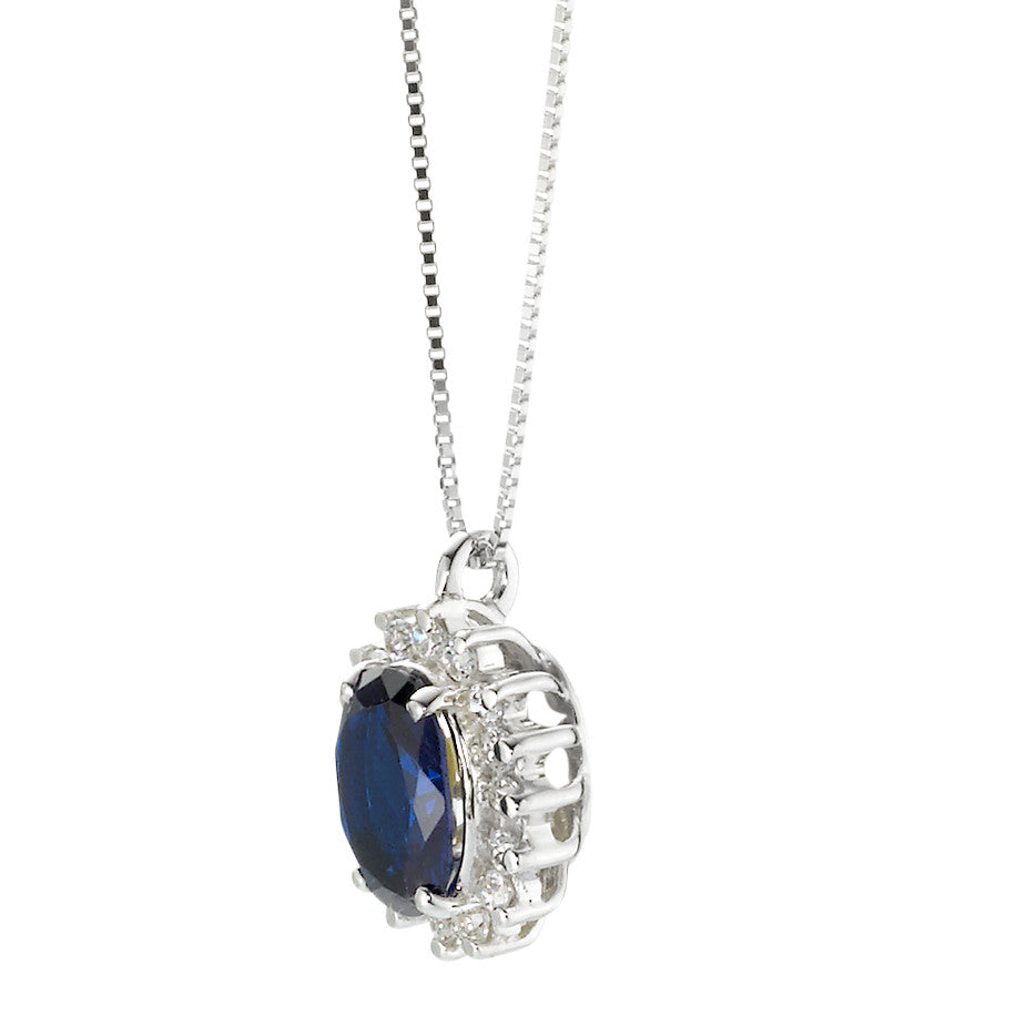 Halskette mit Anhänger 750/18 K Weissgold Zirkonia blau 40-42 cm verstellbar, Made in Italy
