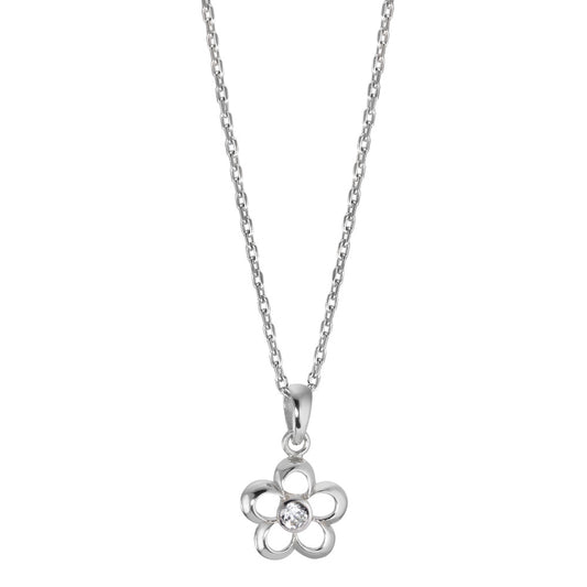 Halskette mit Anhänger Silber Zirkonia weiss rhodiniert Blume 36-38 cm verstellbar Ø11 mm