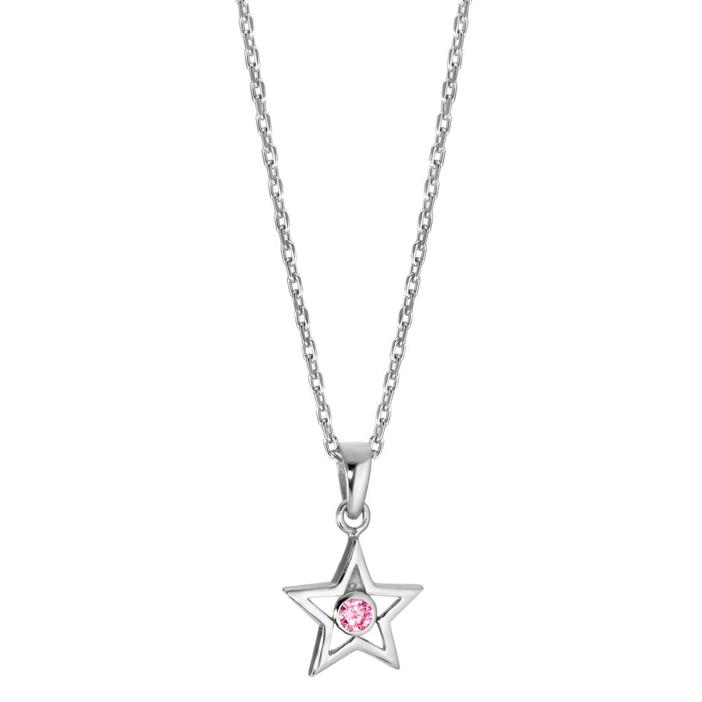 Halskette mit Anhänger Silber Zirkonia rosa rhodiniert Stern 38-40 cm verstellbar Ø10 mm