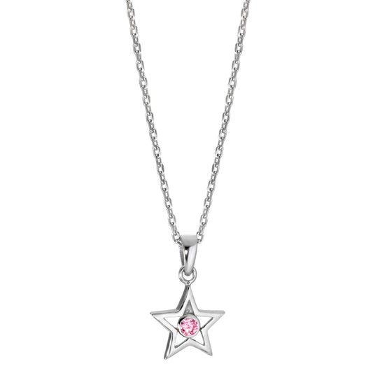 Halskette mit Anhänger Silber Zirkonia rosa rhodiniert Stern 38-40 cm verstellbar Ø10 mm