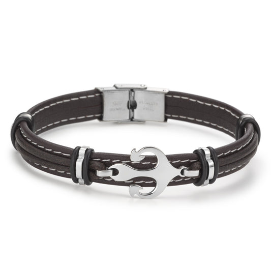 Armband Leder, Edelstahl Anker 20 cm, Made in Italy