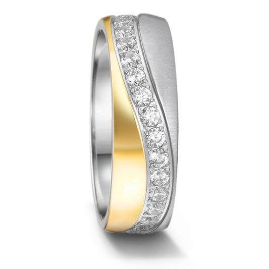 Fingerring Edelstahl Zirkonia gelb IP beschichtet