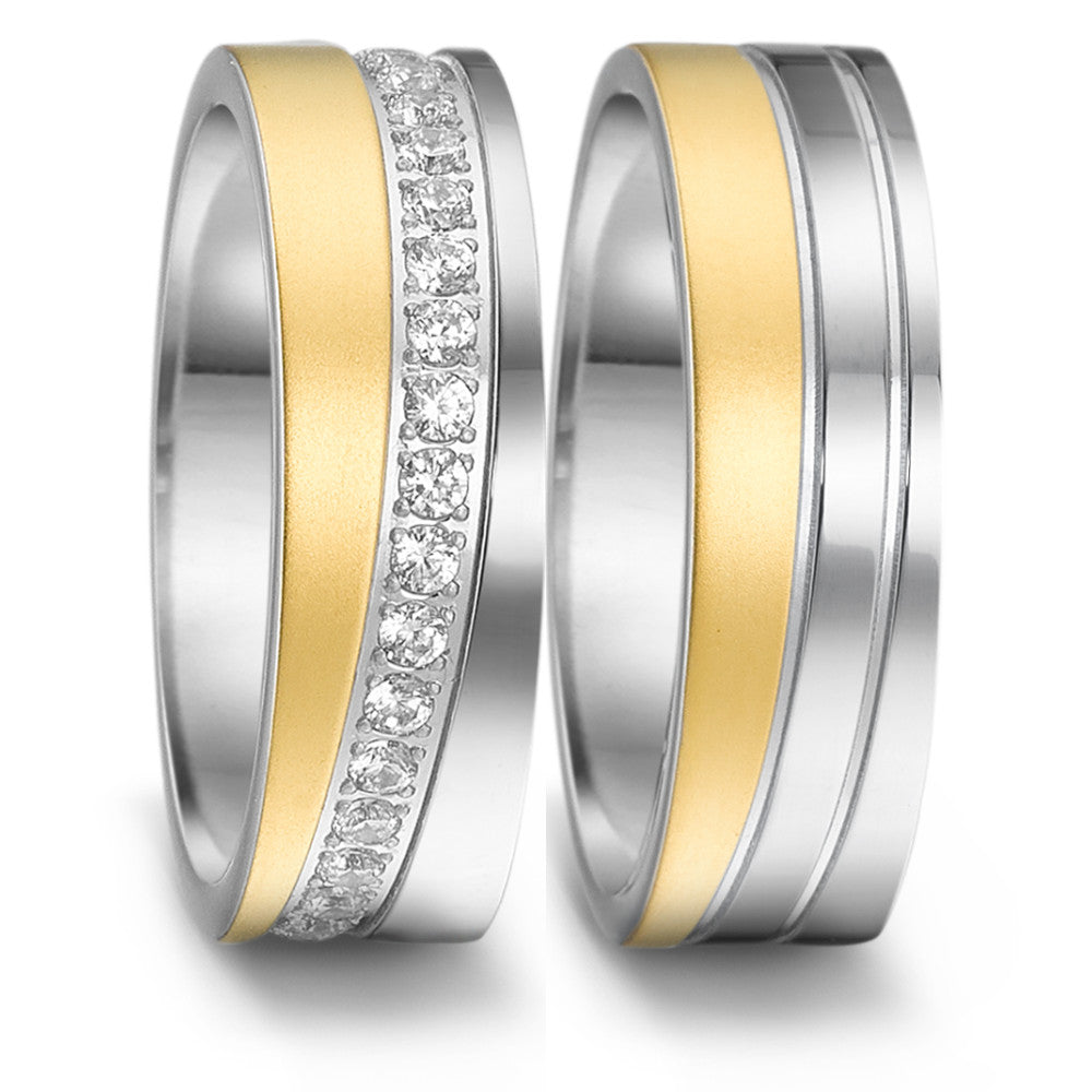 Fingerring Edelstahl Zirkonia gelb IP beschichtet