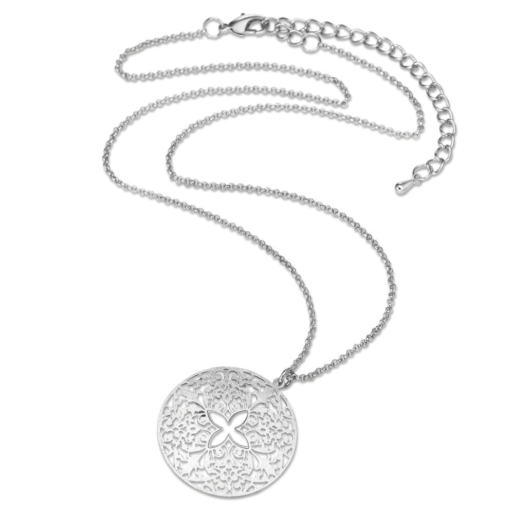Halskette mit Anhänger Bronze rhodiniert Perlmutt 45-53 cm verstellbar Ø30 mm