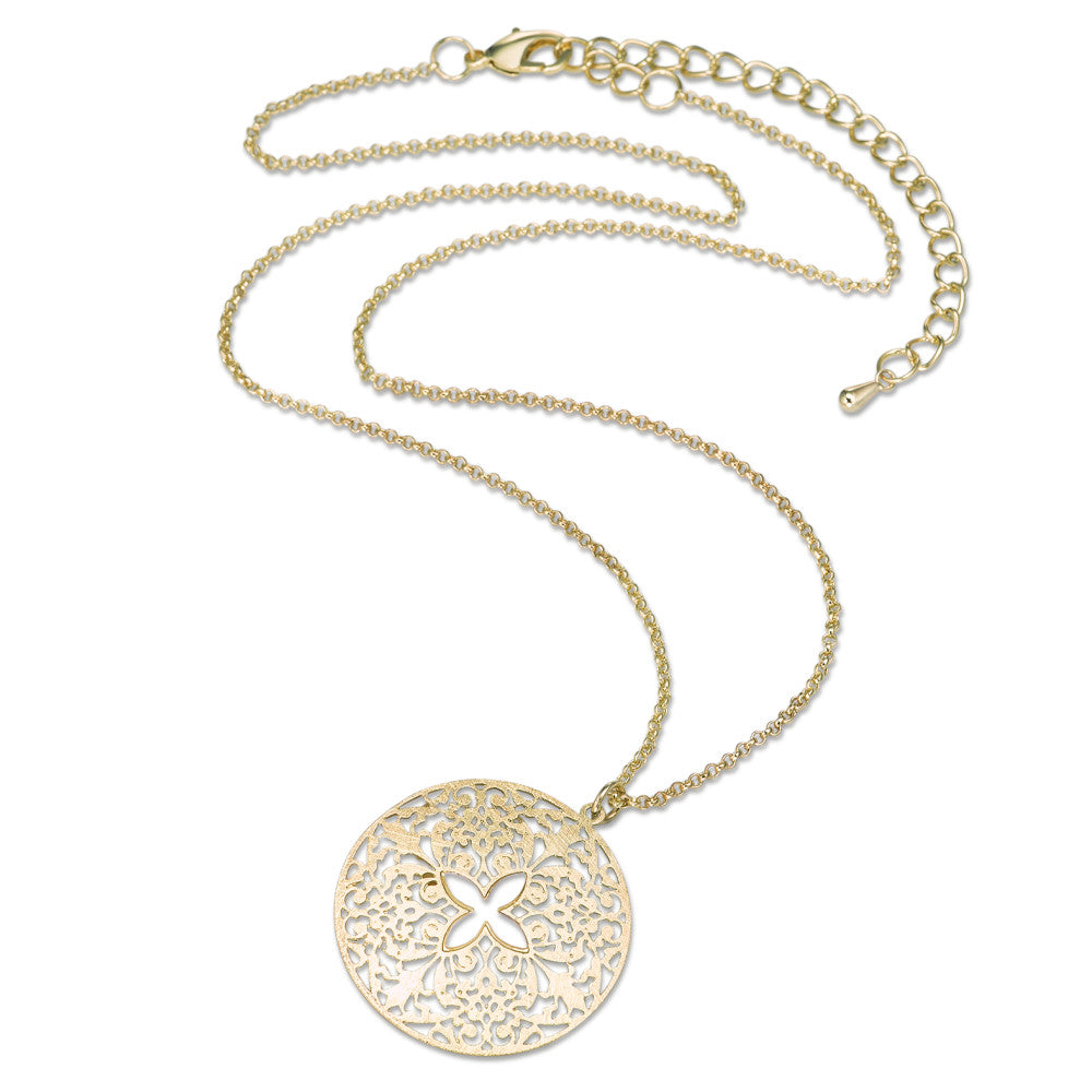 Halskette mit Anhänger Bronze Perlmutt 45-53 cm verstellbar Ø30 mm
