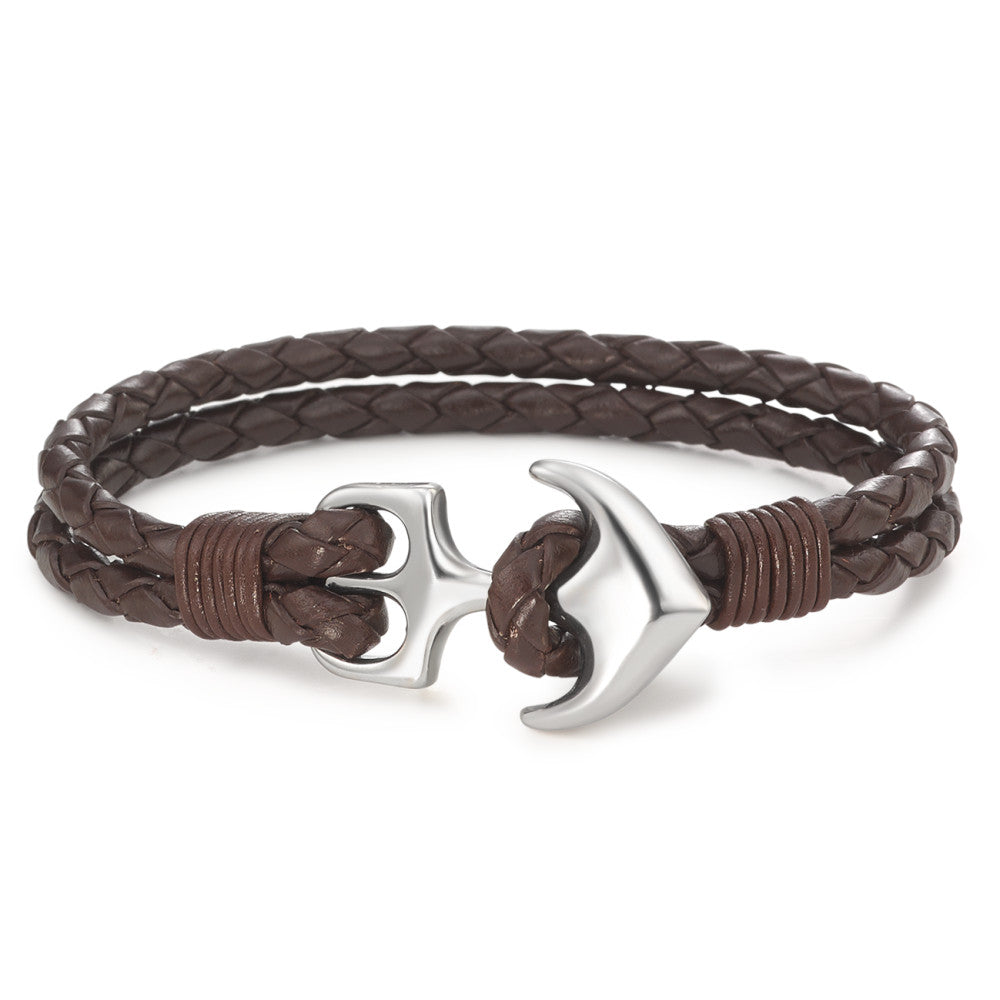 Armband Leder, Edelstahl Anker 18.5 cm