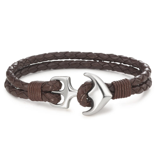 Armband Leder, Edelstahl Anker 18.5 cm