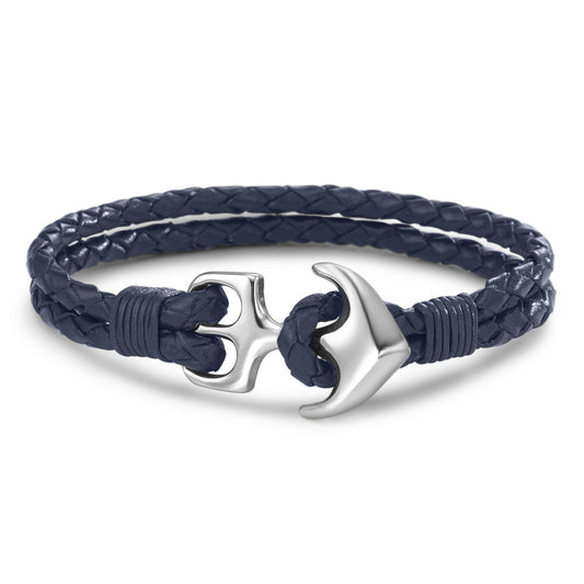 Armband Leder, Edelstahl Anker 20 cm
