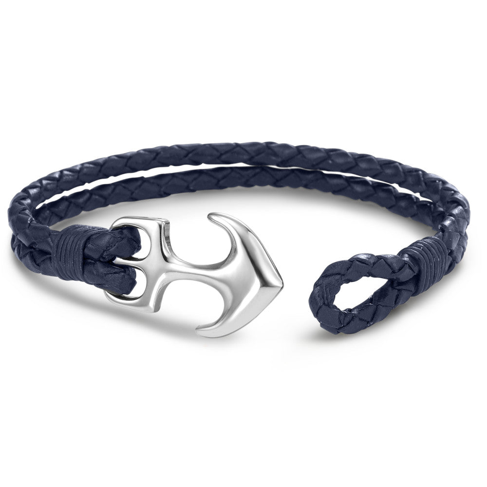 Armband Leder, Edelstahl Anker 20 cm