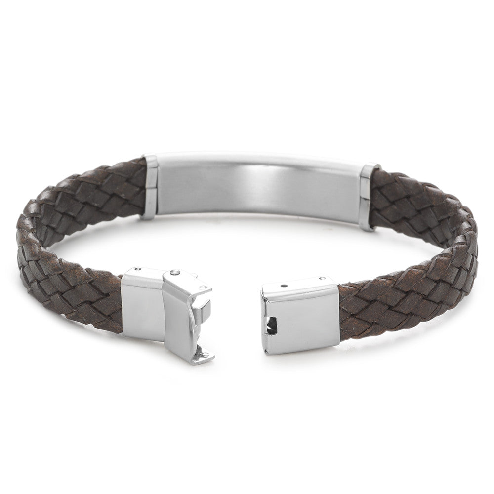 Gravurarmband Leder, Edelstahl 21 cm, Made in Italy