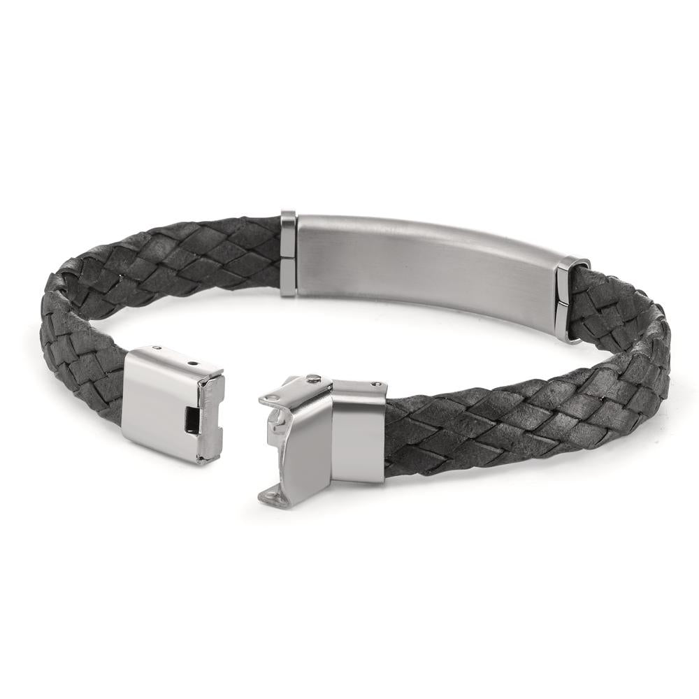 Gravurarmband Leder, Edelstahl 21 cm, Made in Italy