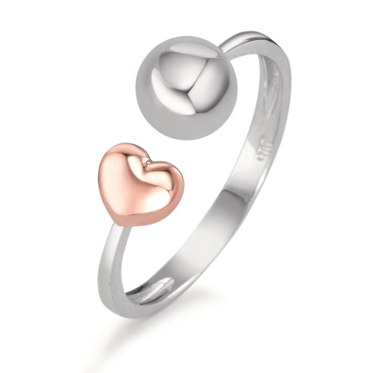 Fingerring 750/18 K Weissgold, 750/18 K Rotgold Herz, Made in Italy