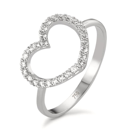 Fingerring 750/18 K Weissgold Zirkonia Herz Ø13 mm, Made in Italy