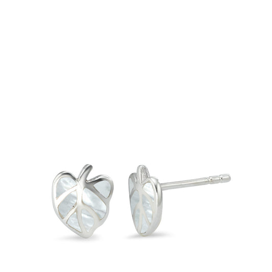Ohrstecker Silber rhodiniert Perlmutt weiss Blatt Ø9 mm