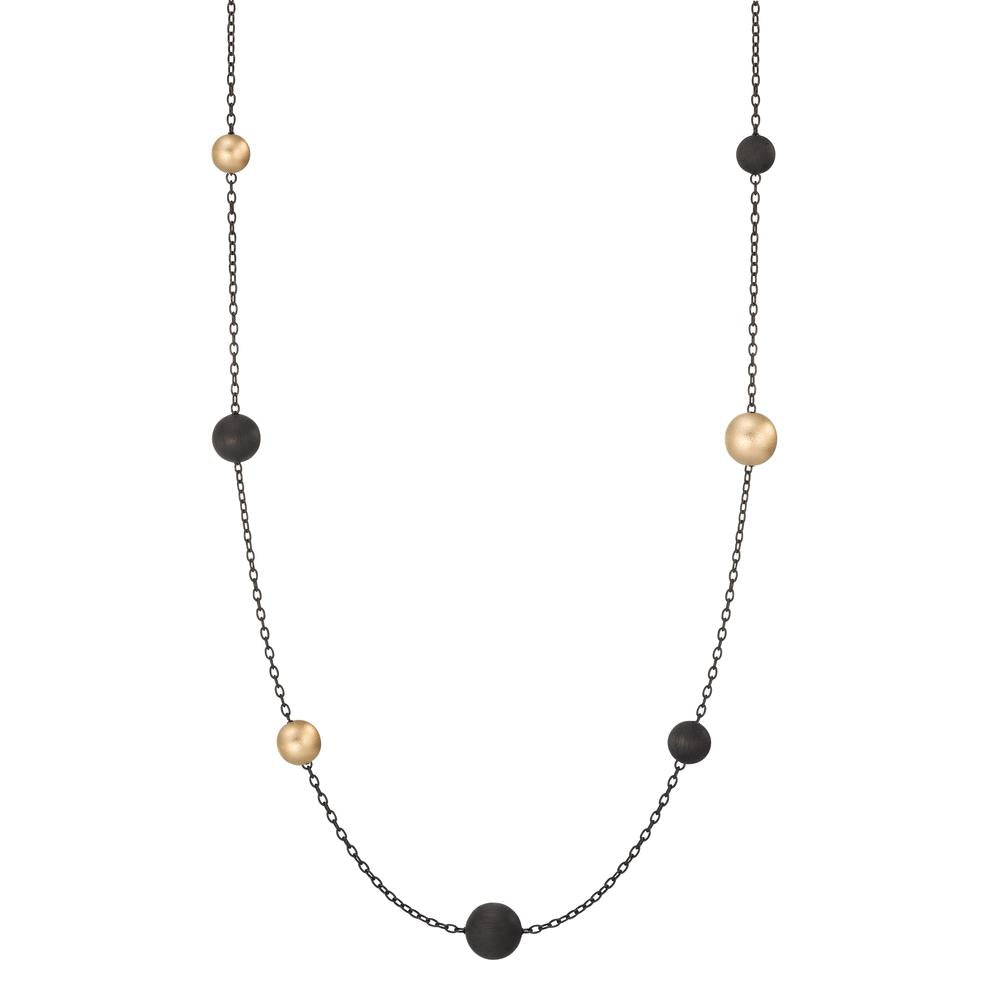 Halskette Nera aus geschwärztem Edelstahl mit Carbon und Pearls in Light Gold, 70cm