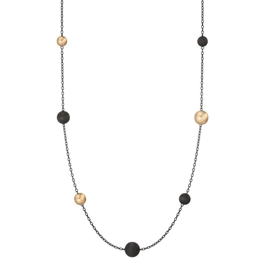 Halskette Nera aus geschwärztem Edelstahl mit Carbon und Pearls in Light Gold, 70cm
