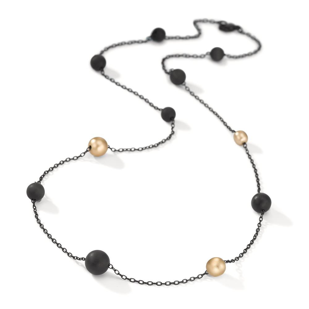 Halskette Nera aus geschwärztem Edelstahl mit Carbon und Pearls in Light Gold, 70cm