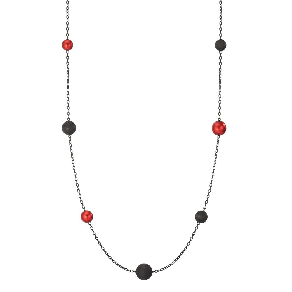 Halskette Nera aus geschwärztem Edelstahl mit Carbon und Pearls in Ruby Red, 60cm