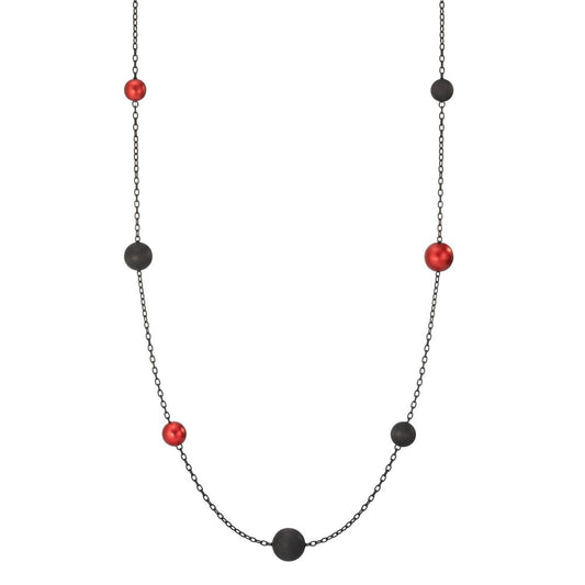 Halskette Nera aus geschwärztem Edelstahl mit Carbon und Pearls in Ruby Red, 60cm