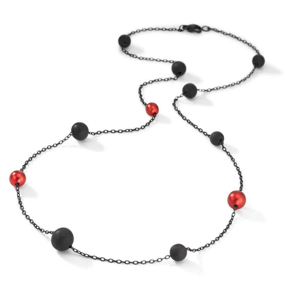 Halskette Nera aus geschwärztem Edelstahl mit Carbon und Pearls in Ruby Red, 60cm