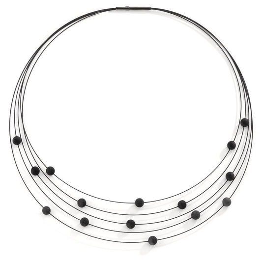 Spiralcollier Nera aus schwarzem Edelstahl mit Carbon, 42cm