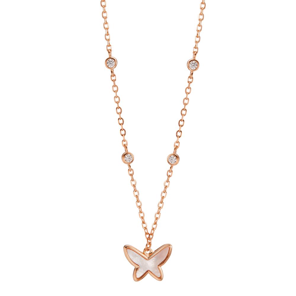 Collier Silber Zirkonia 4 Steine rosé vergoldet Perlmutt Schmetterling 40-45 cm verstellbar