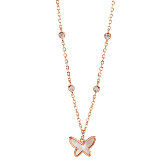 Collier Silber Zirkonia 4 Steine rosé vergoldet Perlmutt Schmetterling 40-45 cm verstellbar