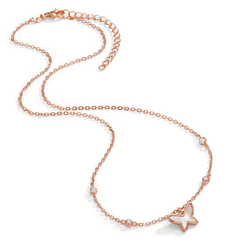 Collier Silber Zirkonia 4 Steine rosé vergoldet Perlmutt Schmetterling 40-45 cm verstellbar