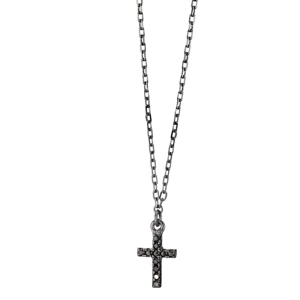 Collier Silber Zirkonia 11 Steine schwarz rhodiniert Kreuz 36-41 cm verstellbar